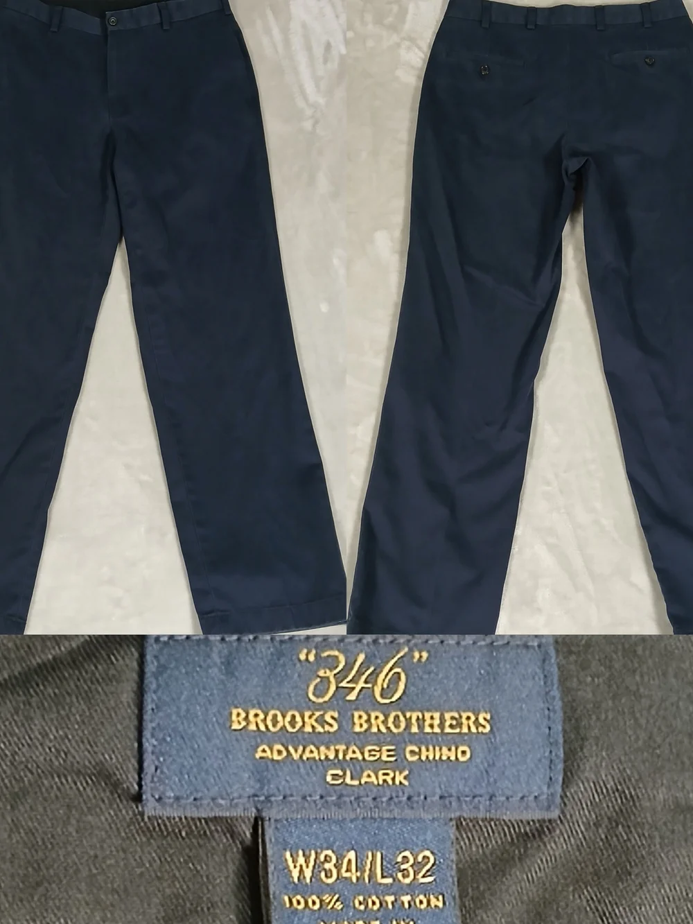 Brooks Brothers Advantage Chino Clark Pants 34x32 Men's Navy Blue